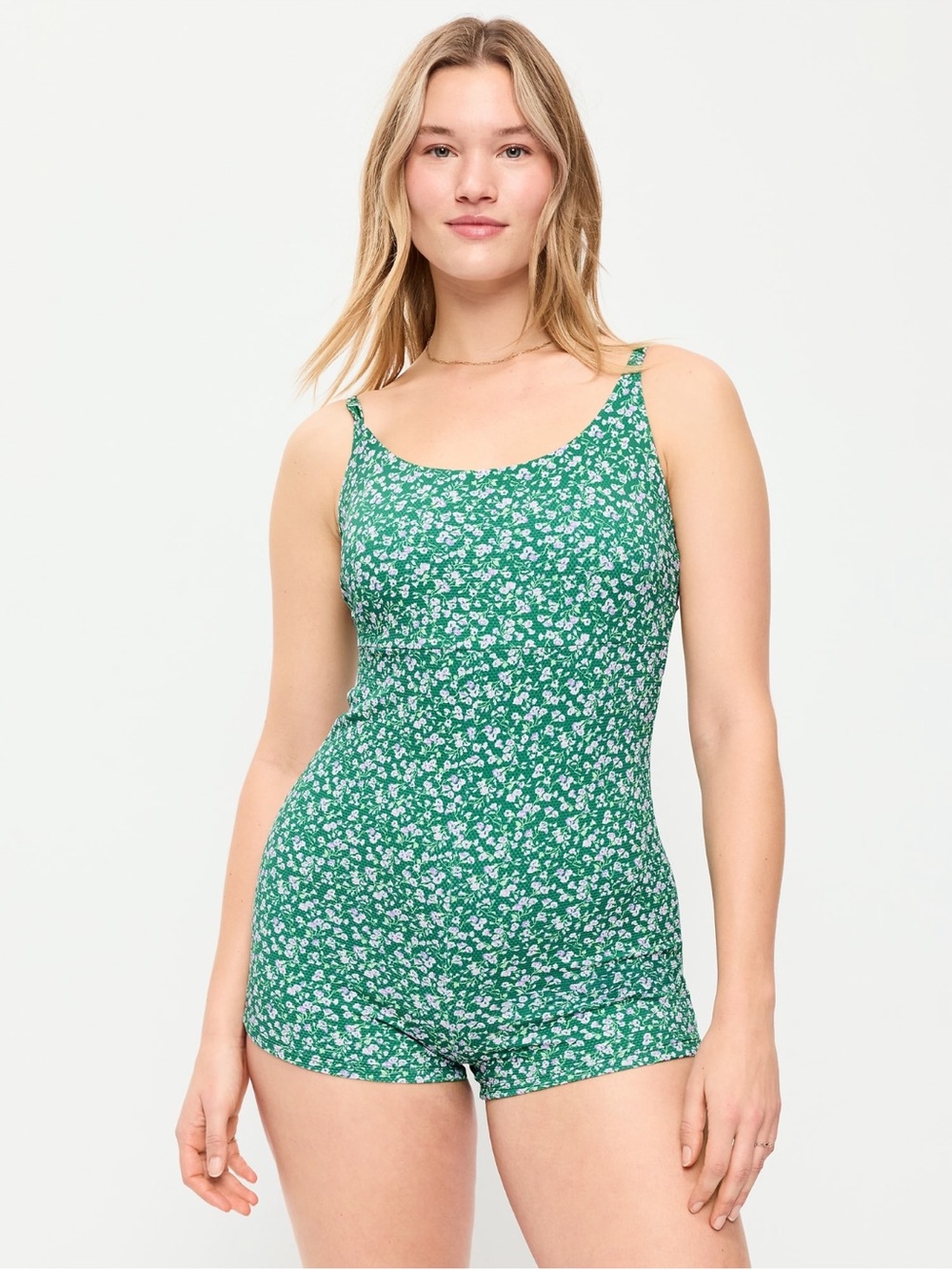 Old Navy Green Floral Scoop-Neck One-Piece Swim Romper